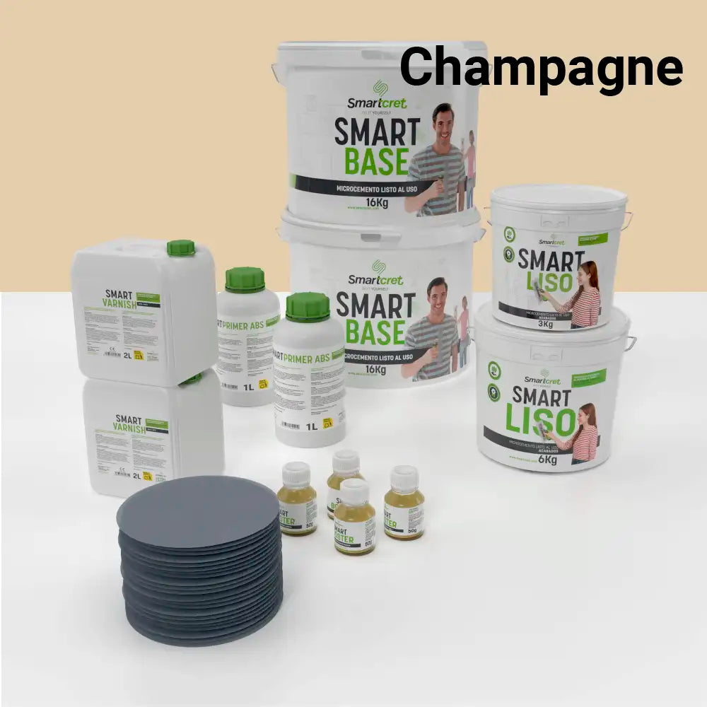 Kit de microcemento para baño de 16 m² sobre pladur, yeso o cemento, color Champagne