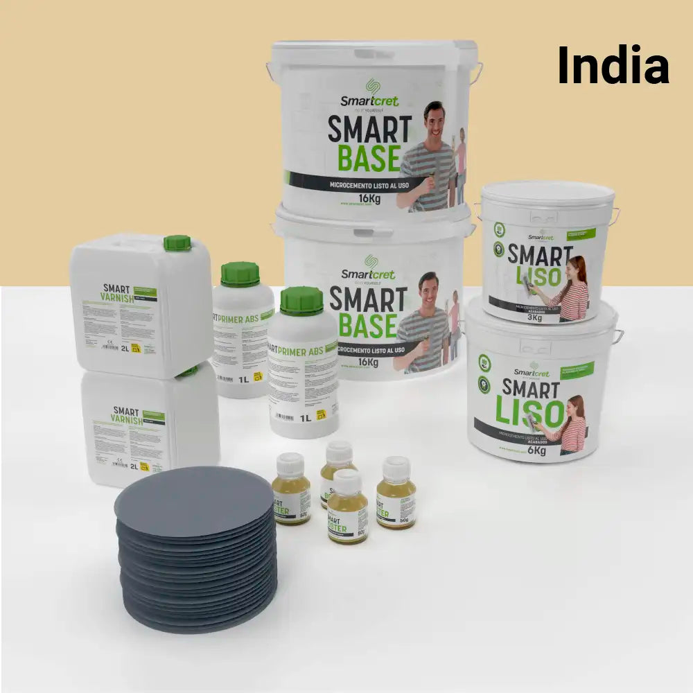 Kit de microcemento para baño de 16 m² sobre pladur, yeso o cemento, color India