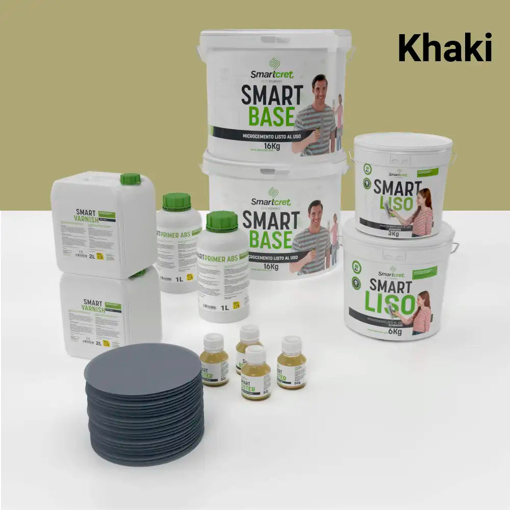 Kit de microcemento para baño de 16 m² sobre pladur, yeso o cemento, color Khaki