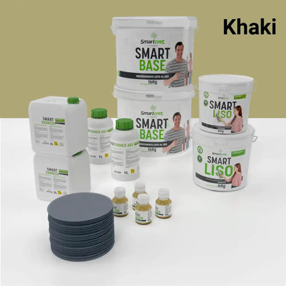 Kit de microcemento para baño de 16 m² sobre pladur, yeso o cemento, color Khaki