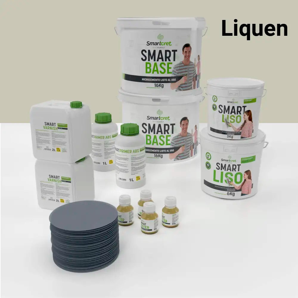 Kit de microcemento para baño de 16 m² sobre pladur, yeso o cemento, color Liquen