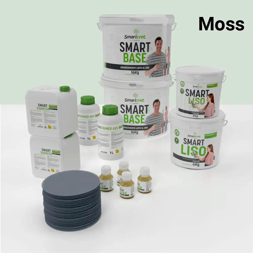 Kit de microcemento para baño de 16 m² sobre pladur, yeso o cemento, color Moss