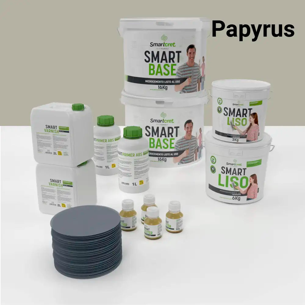 Kit de microcemento para baño de 16 m² sobre pladur, yeso o cemento, color Papyrus