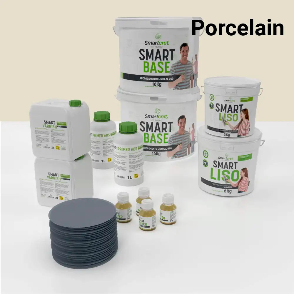 Kit de microcemento para baño de 16 m² sobre pladur, yeso o cemento, color Porcelain