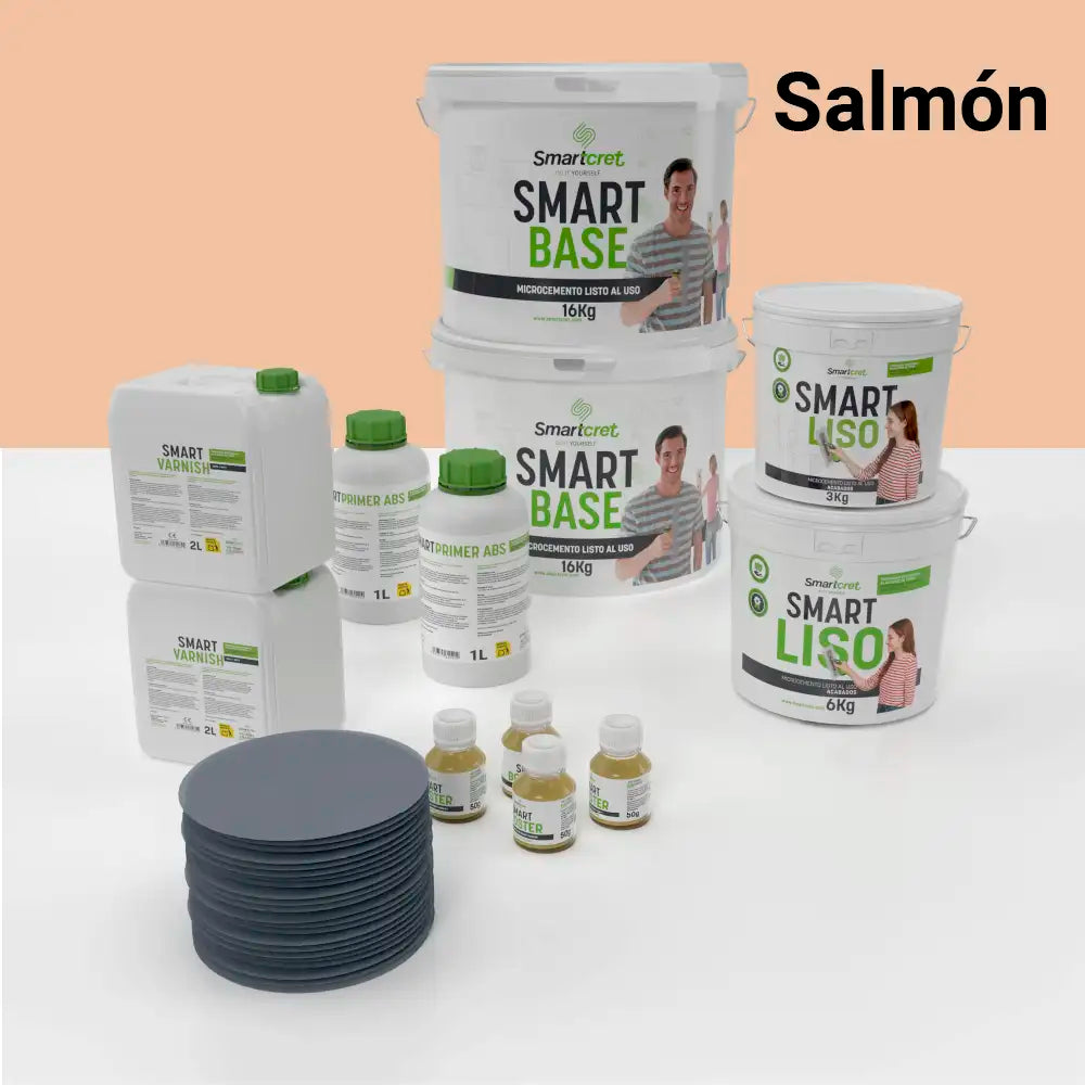 Kit de microcemento para baño de 16 m² sobre pladur, yeso o cemento, color Salmon
