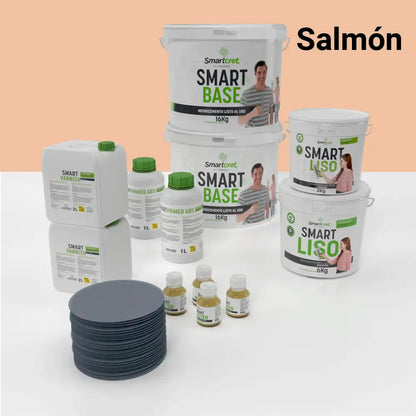 Kit de microcemento para baño de 16 m² sobre pladur, yeso o cemento, color Salmon