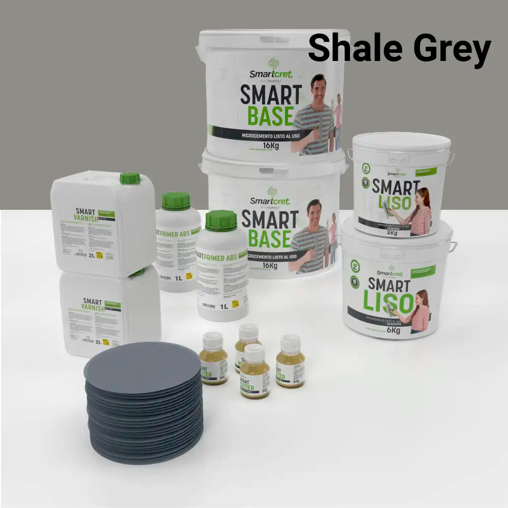 Kit de microcemento para baño de 16 m² sobre pladur, yeso o cemento, color Shale Grey
