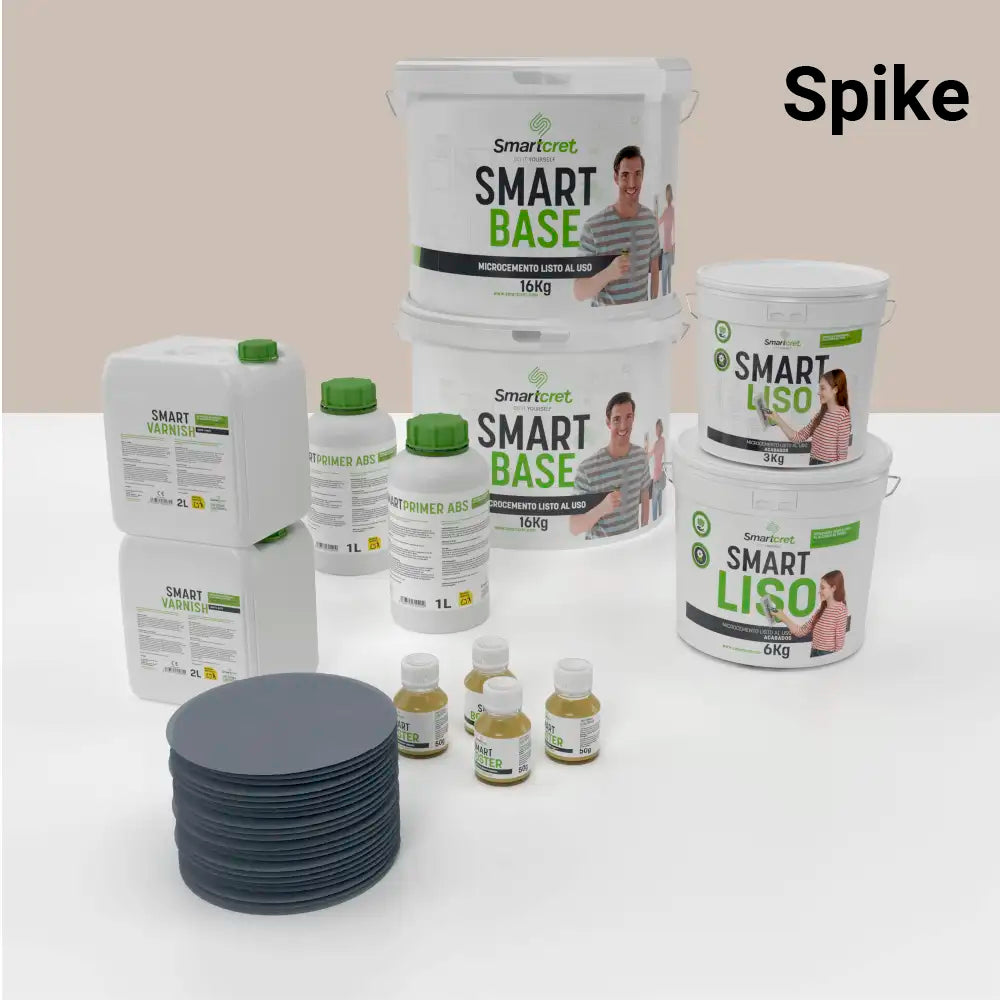 Kit de microcemento para baño de 16 m² sobre pladur, yeso o cemento, color Spike