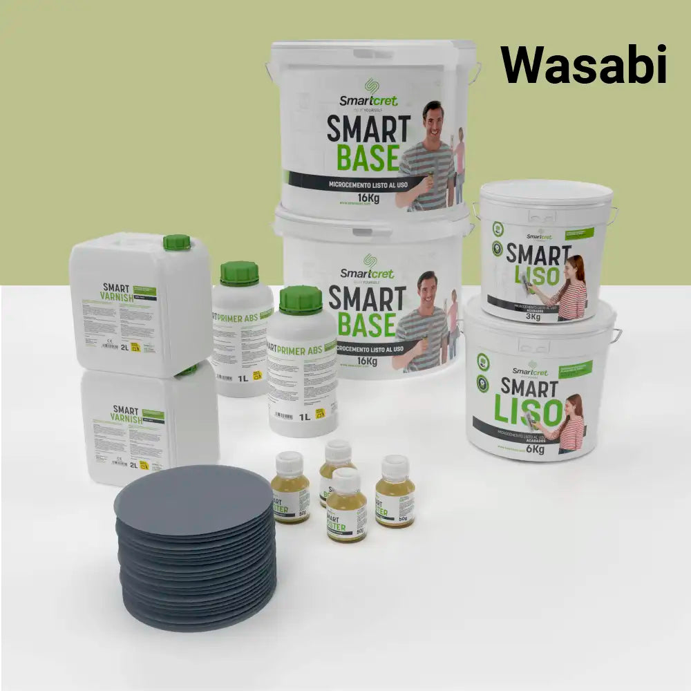 Kit de microcemento para baño de 16 m² sobre pladur, yeso o cemento, color Wasabi