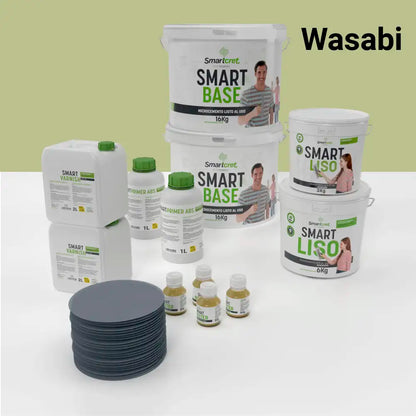 Kit de microcemento para baño de 16 m² sobre pladur, yeso o cemento, color Wasabi