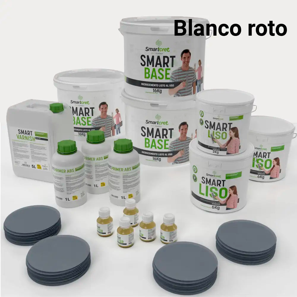 Kit de microcemento para baño de 24 m² sobre pladur, yeso o cemento, color Blanco Roto