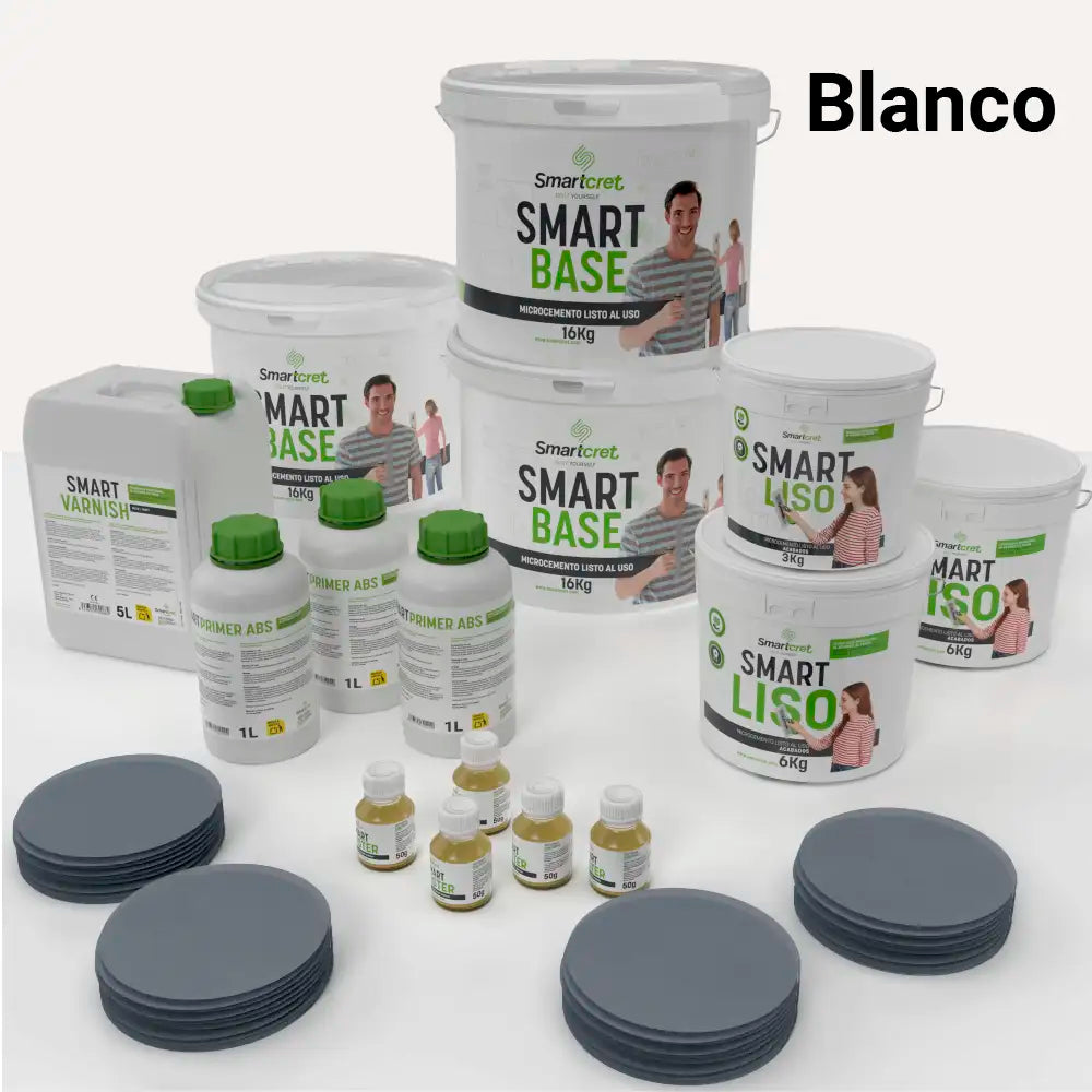Kit de microcemento para baño de 24 m² sobre pladur, yeso o cemento, color Blanco