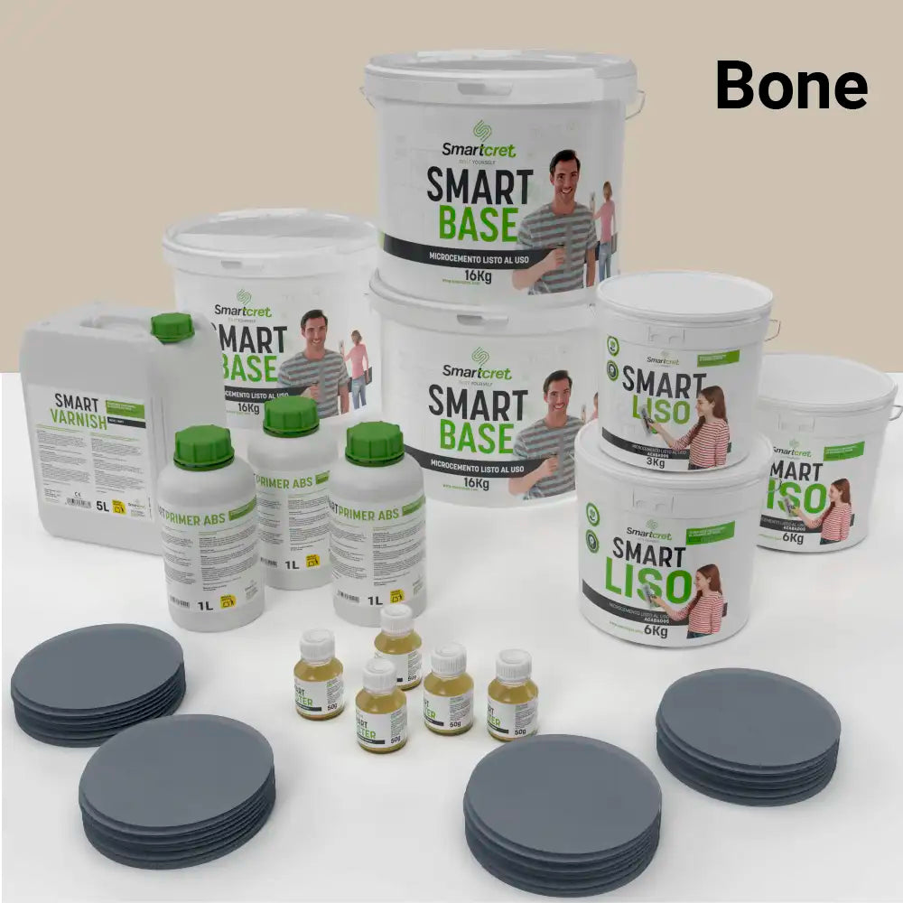 Kit de microcemento para baño de 24 m² sobre pladur, yeso o cemento, color Bone