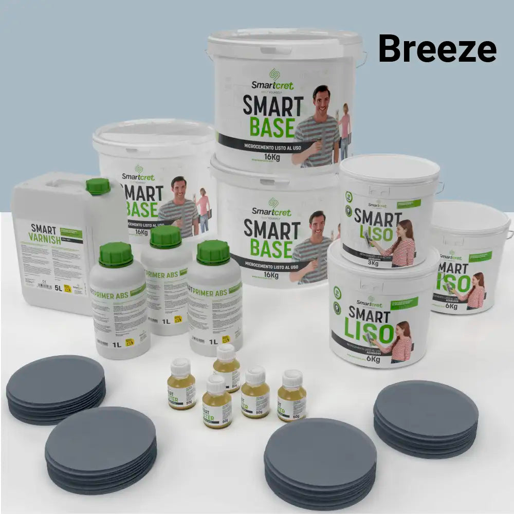 Kit de microcemento para baño de 24 m² sobre pladur, yeso o cemento, color Breeze