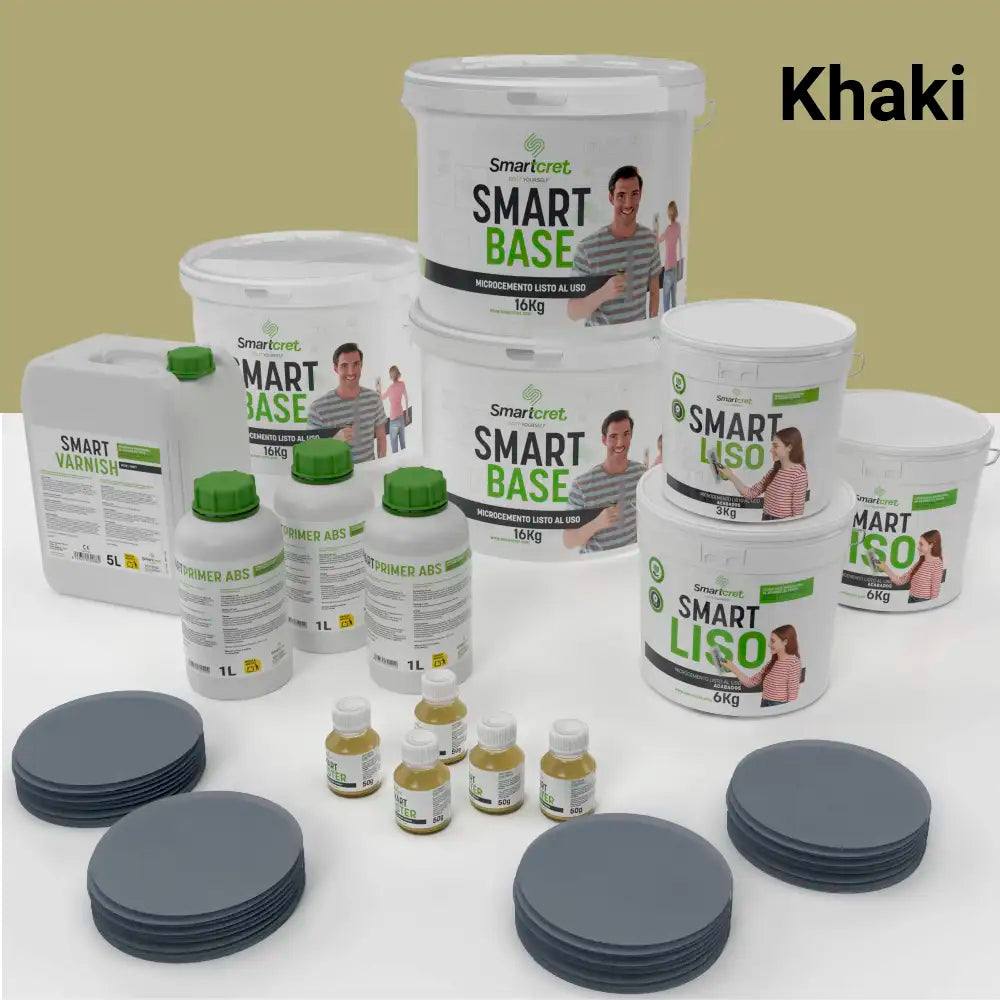 Kit de microcemento para baño de 24 m² sobre pladur, yeso o cemento, color Khaki