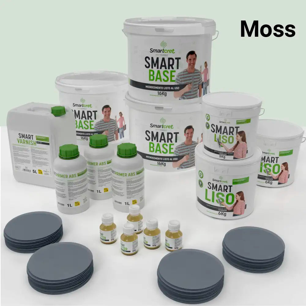 Kit de microcemento para baño de 24 m² sobre pladur, yeso o cemento, color Moss