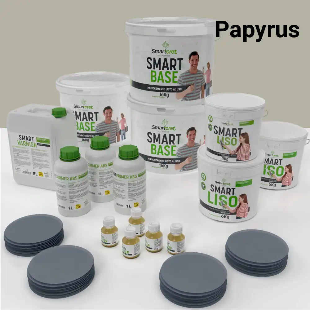 Kit de microcemento para baño de 24 m² sobre pladur, yeso o cemento, color Papyrus