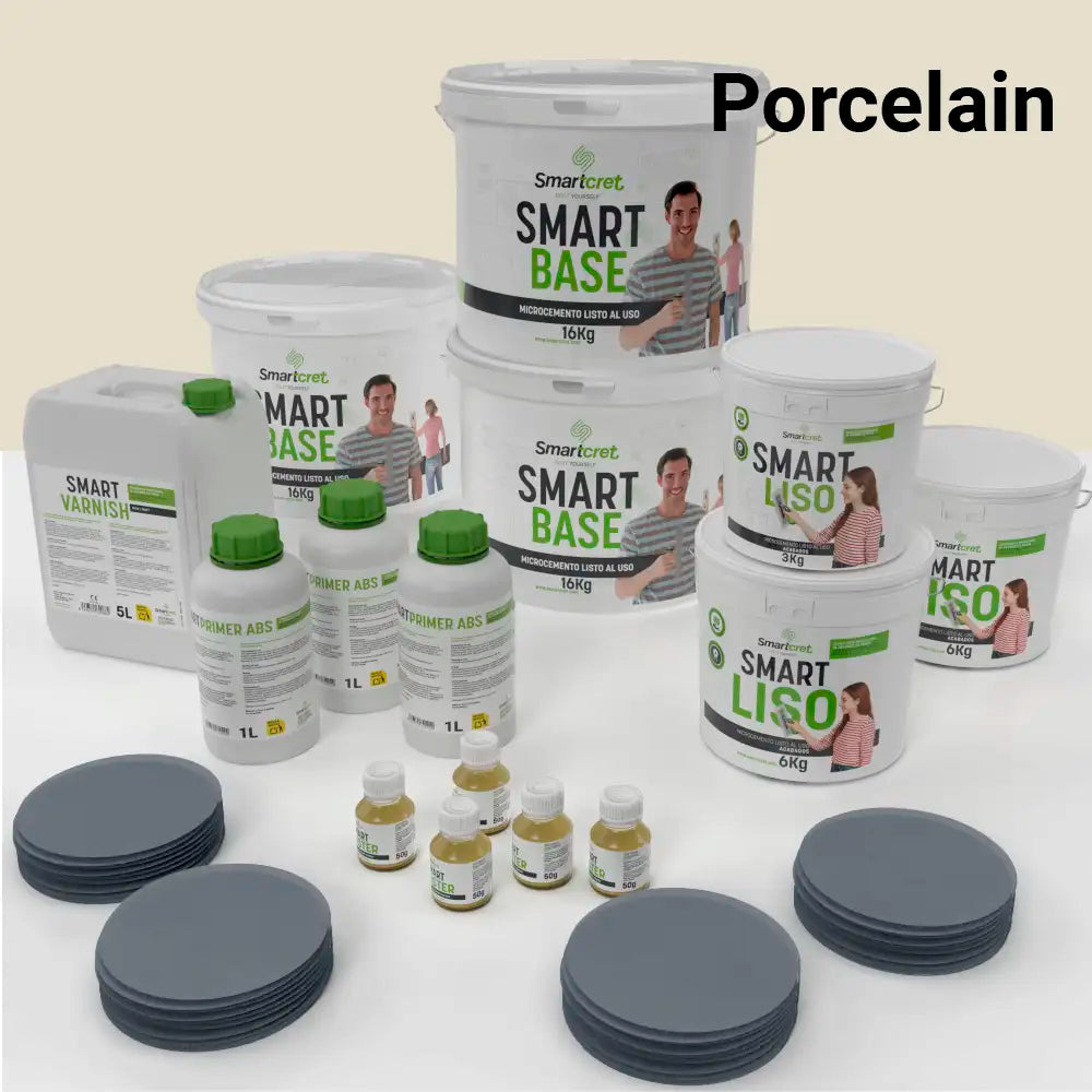 Kit de microcemento para baño de 24 m² sobre pladur, yeso o cemento, color Porcelain