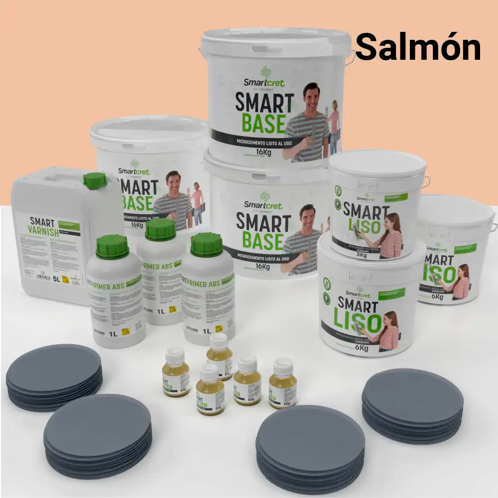 Kit de microcemento para baño de 24 m² sobre pladur, yeso o cemento, color Salmon