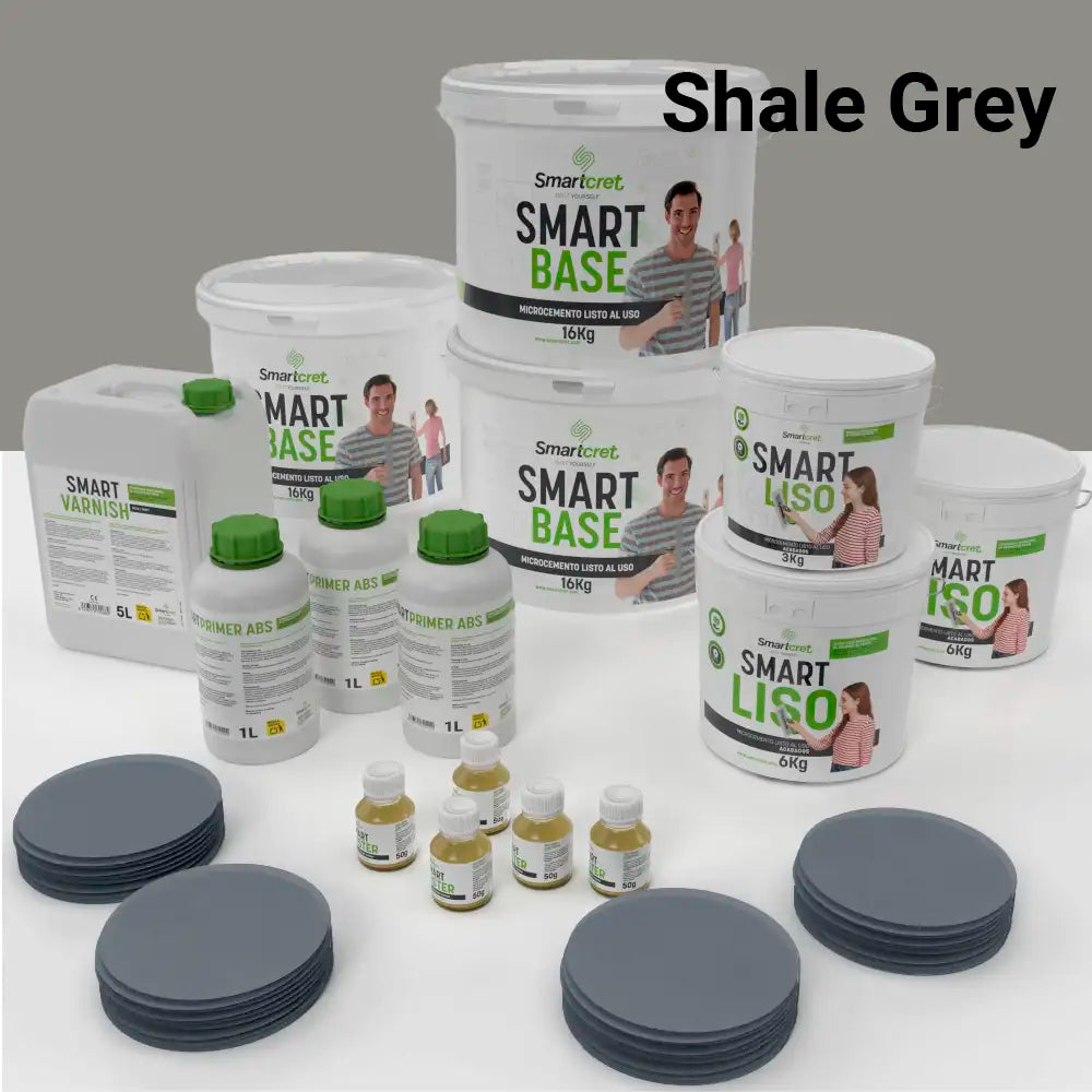Kit de microcemento para baño de 24 m² sobre pladur, yeso o cemento, color Shale Grey