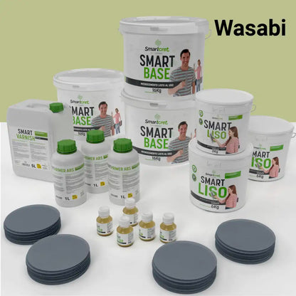 Kit de microcemento para baño de 24 m² sobre pladur, yeso o cemento, color Wasabi