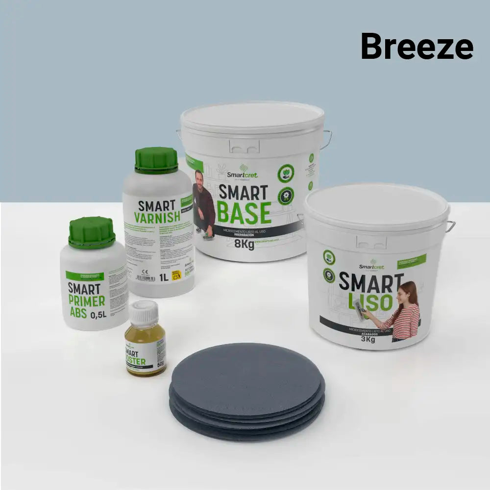 Kit de microcemento para baño de 4 m² sobre pladur, yeso o cemento, color Breeze