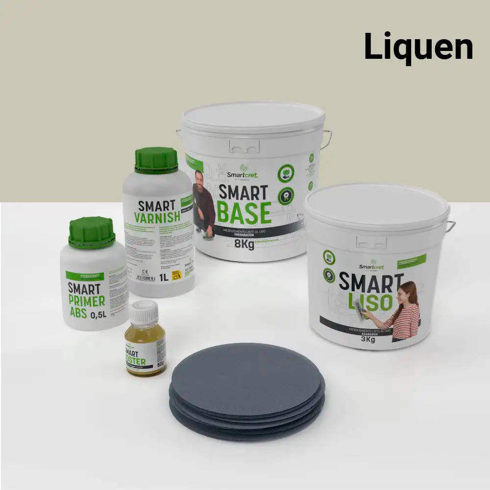 Kit de microcemento para baño de 4 m² sobre pladur, yeso o cemento, color Liquen