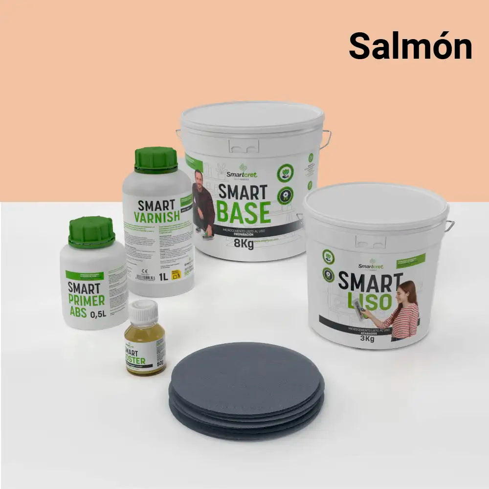 Kit de microcemento para baño de 4 m² sobre pladur, yeso o cemento, color Salmon