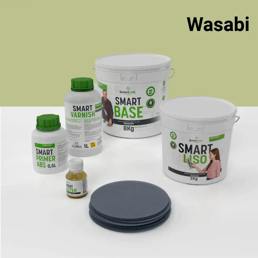 Kit de microcemento para baño de 4 m² sobre pladur, yeso o cemento, color Wasabi