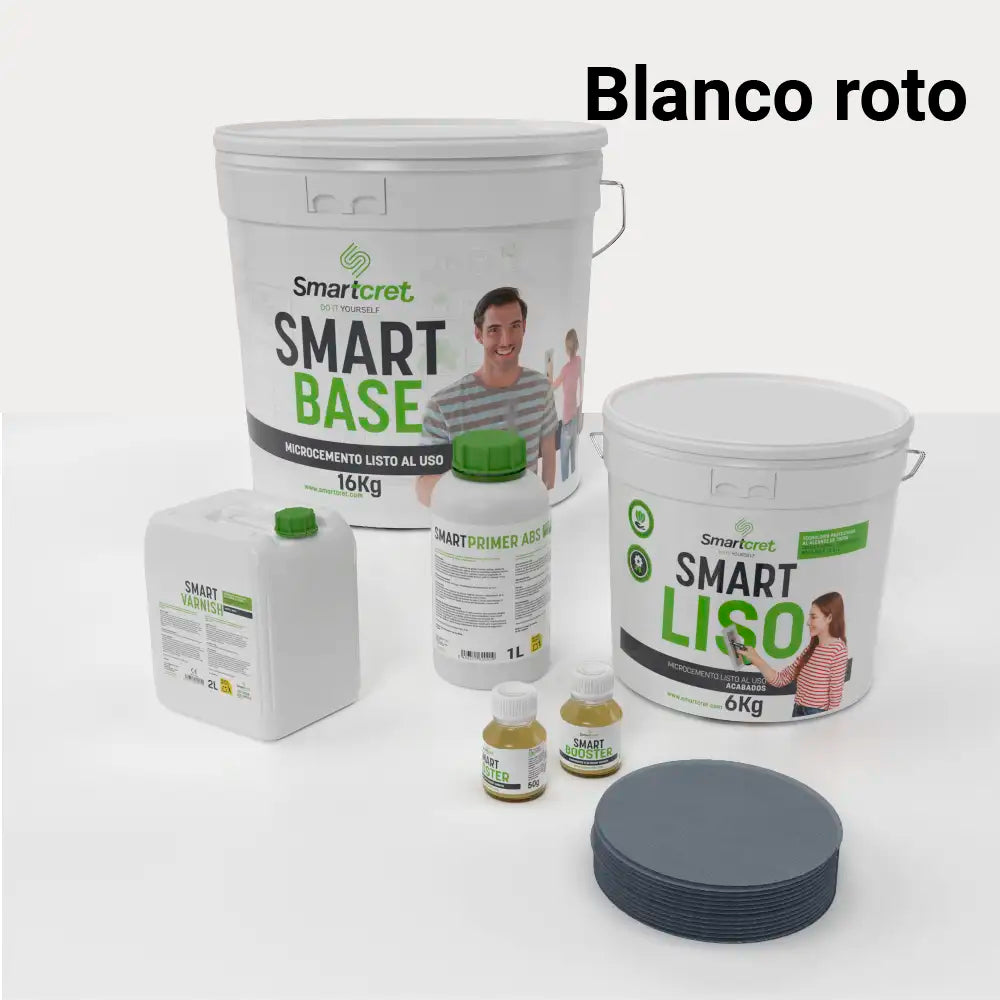Kit de microcemento para baño de 8 m² sobre pladur, yeso o cemento, color Blanco Roto