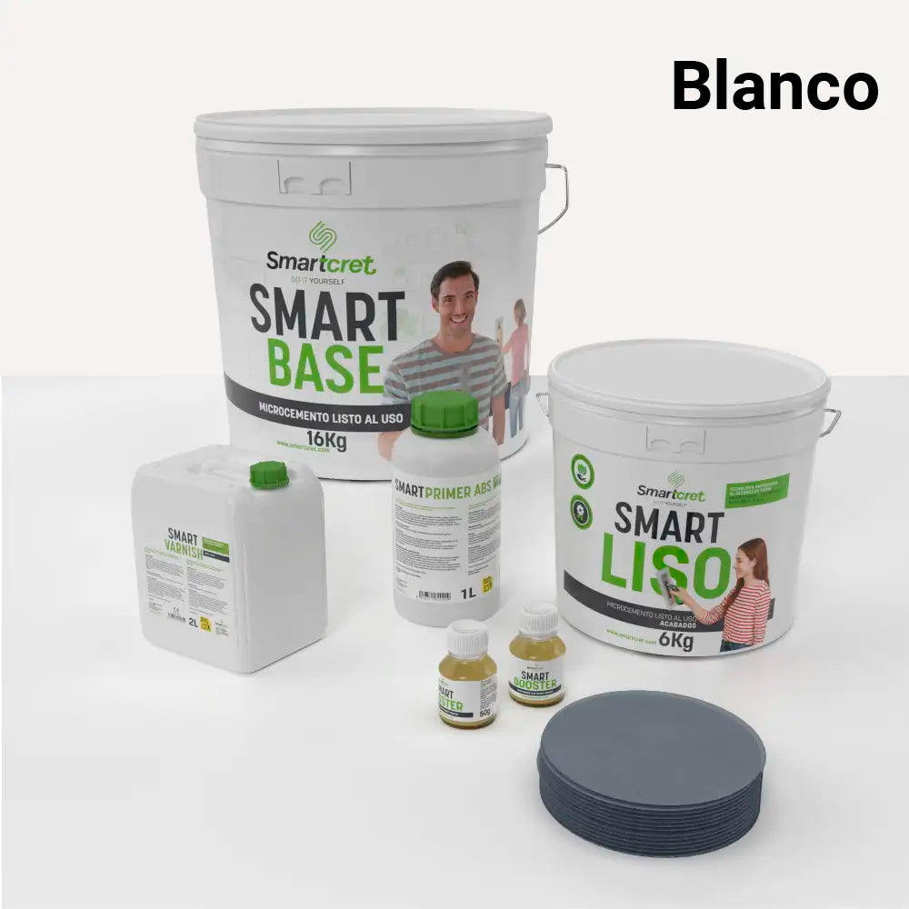 Kit de microcemento para baño de 8 m² sobre pladur, yeso o cemento, color Blanco