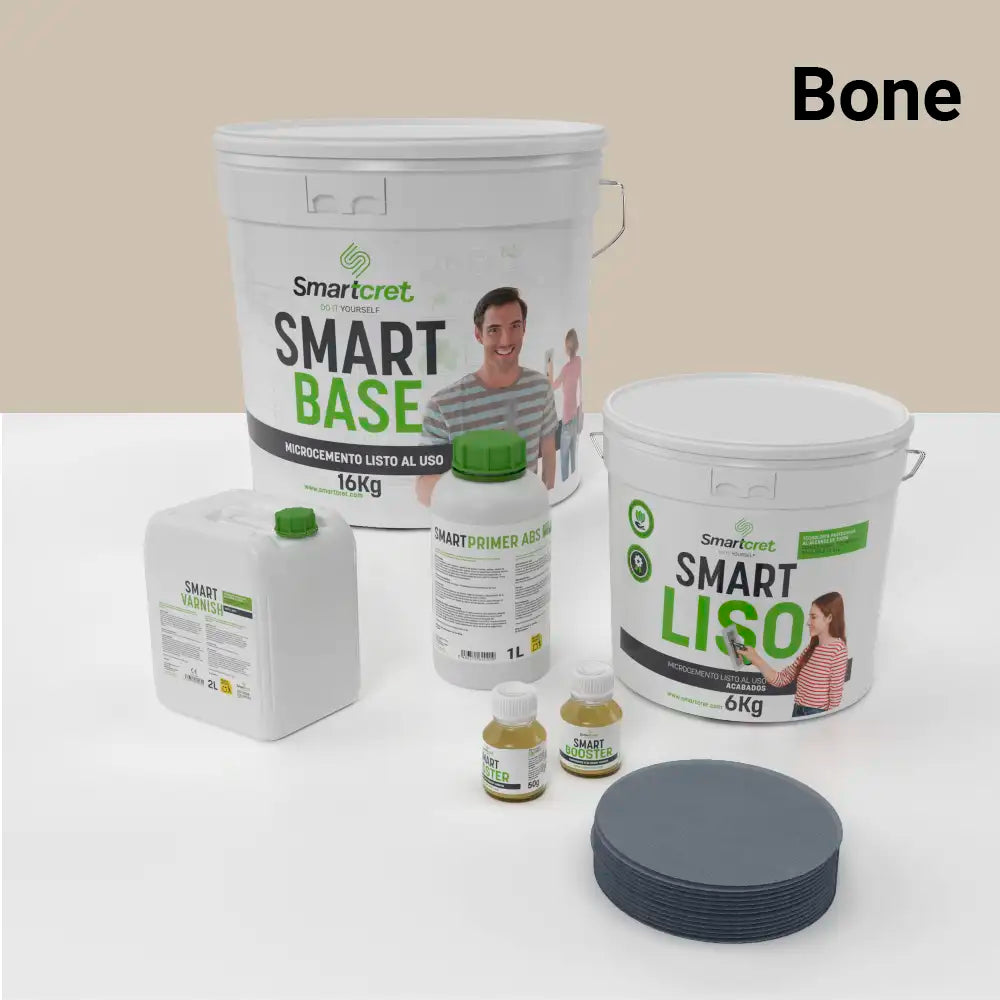 Kit de microcemento para baño de 8 m² sobre pladur, yeso o cemento, color Bone