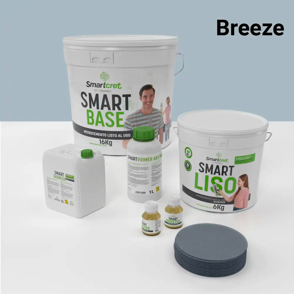 Kit de microcemento para baño de 8 m² sobre pladur, yeso o cemento, color Breeze