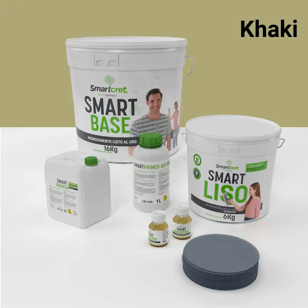 Kit de microcemento para baño de 8 m² sobre pladur, yeso o cemento, color Khaki