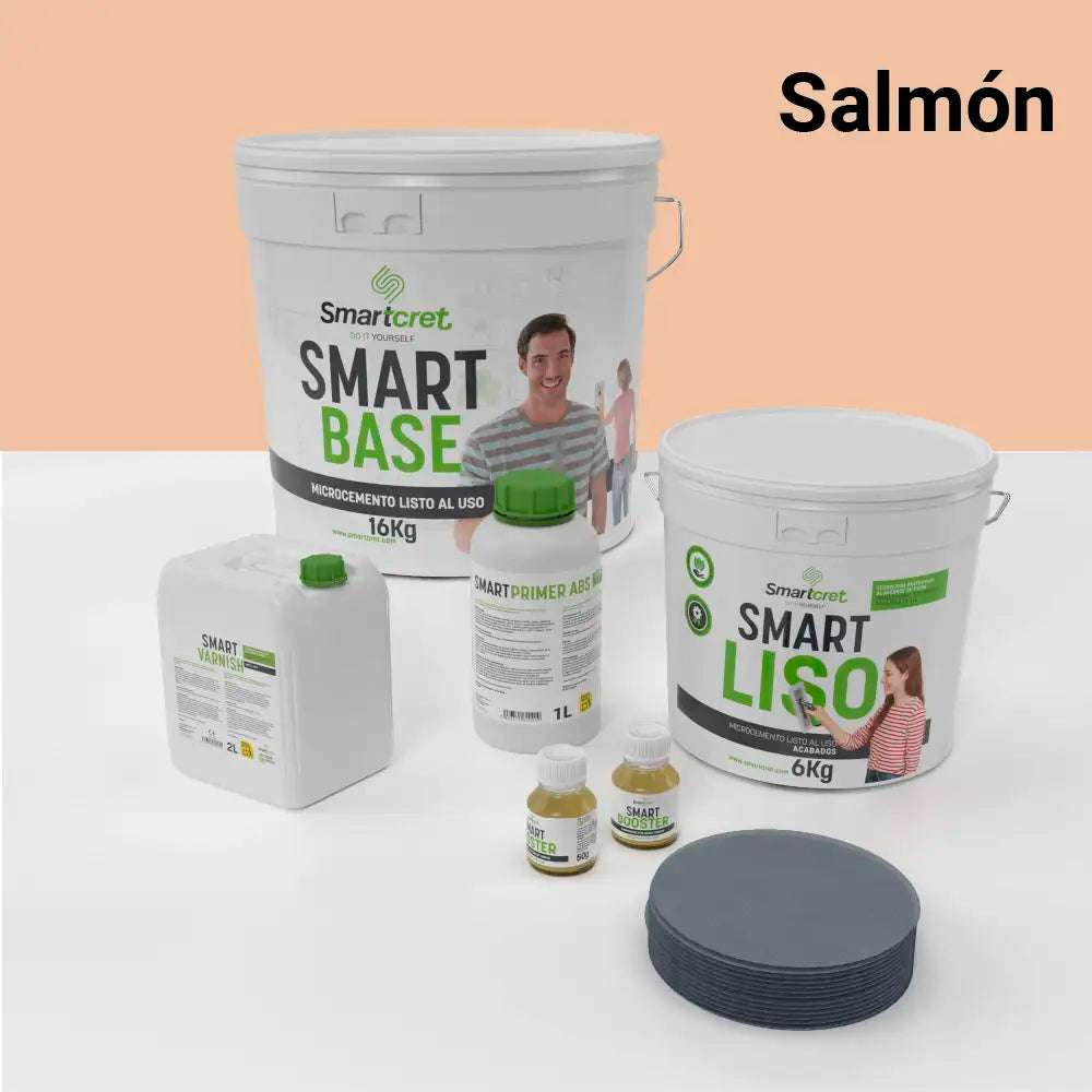 Kit de microcemento para baño de 8 m² sobre pladur, yeso o cemento, color Salmon