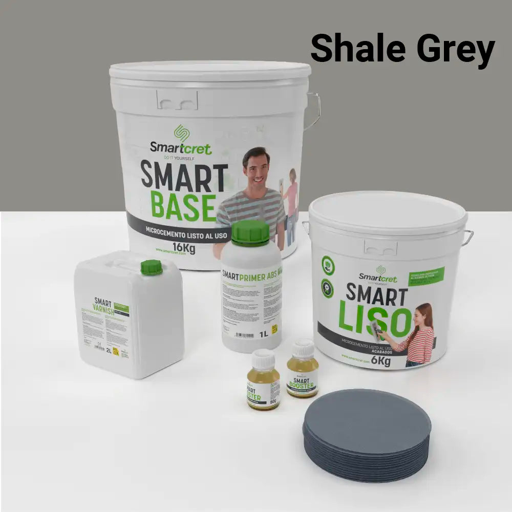 Kit de microcemento para baño de 8 m² sobre pladur, yeso o cemento, color Shale Grey