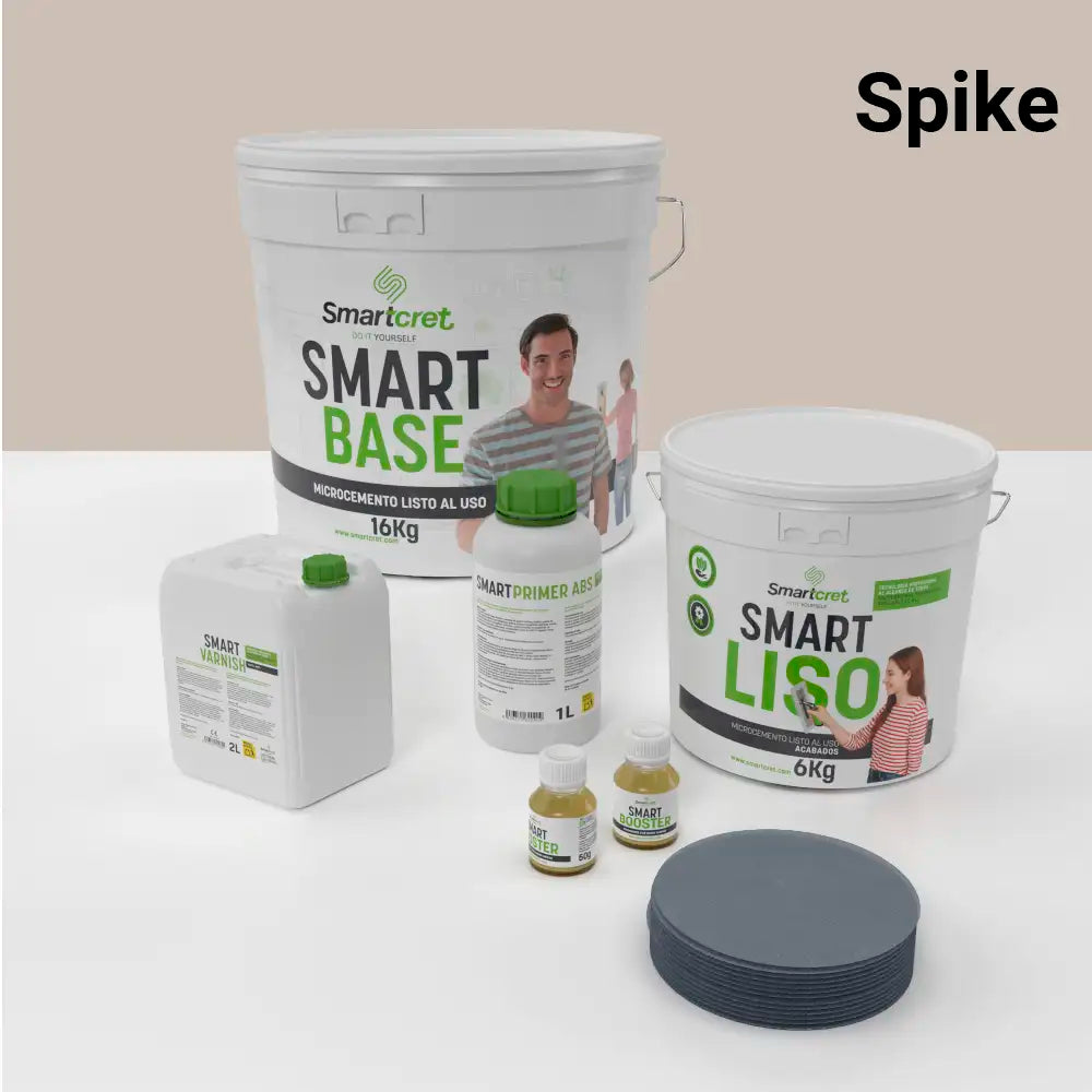 Kit de microcemento para baño de 8 m² sobre pladur, yeso o cemento, color Spike