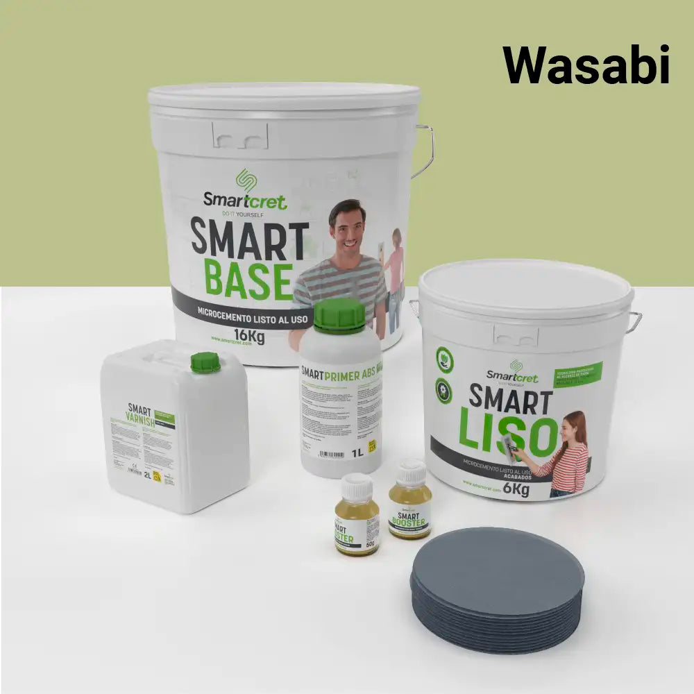 Kit de microcemento para baño de 8 m² sobre pladur, yeso o cemento, color Wasabi