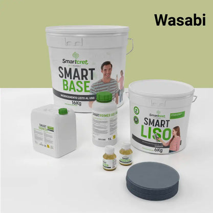 Kit de microcemento para baño de 8 m² sobre pladur, yeso o cemento, color Wasabi