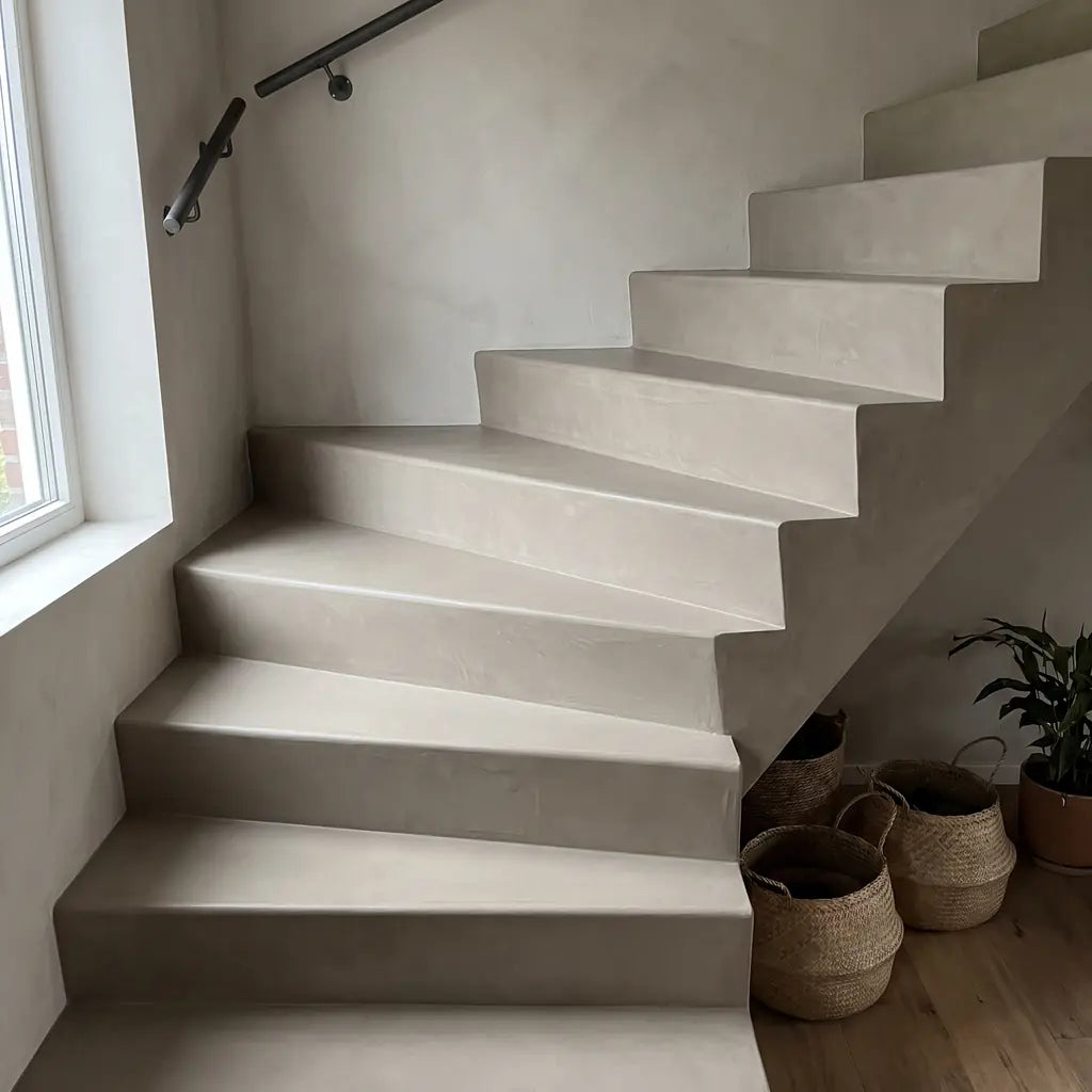 Innentreppe mit Mikrozement, aufgetragen mit dem Smartcret Set für Böden und Treppen