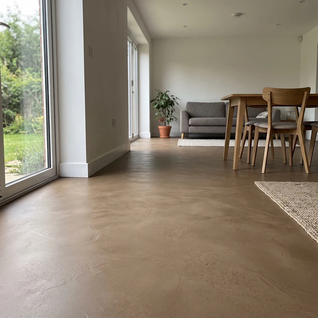 Mikrozementboden in der Farbe Cafe mit dem Smartcret Set für Böden und Treppen