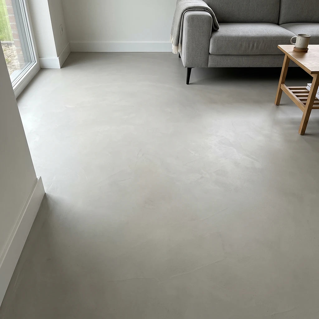 Mikrozementboden in der Farbe Universe mit dem Smartcret Set für Böden und Treppen