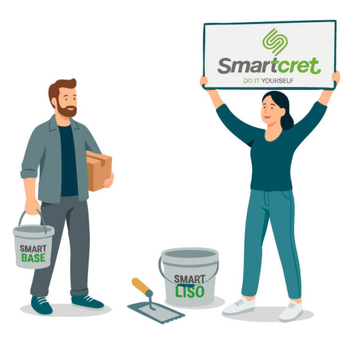 Illustration de distributeurs Smartcret faisant la promotion de la vente de béton ciré.