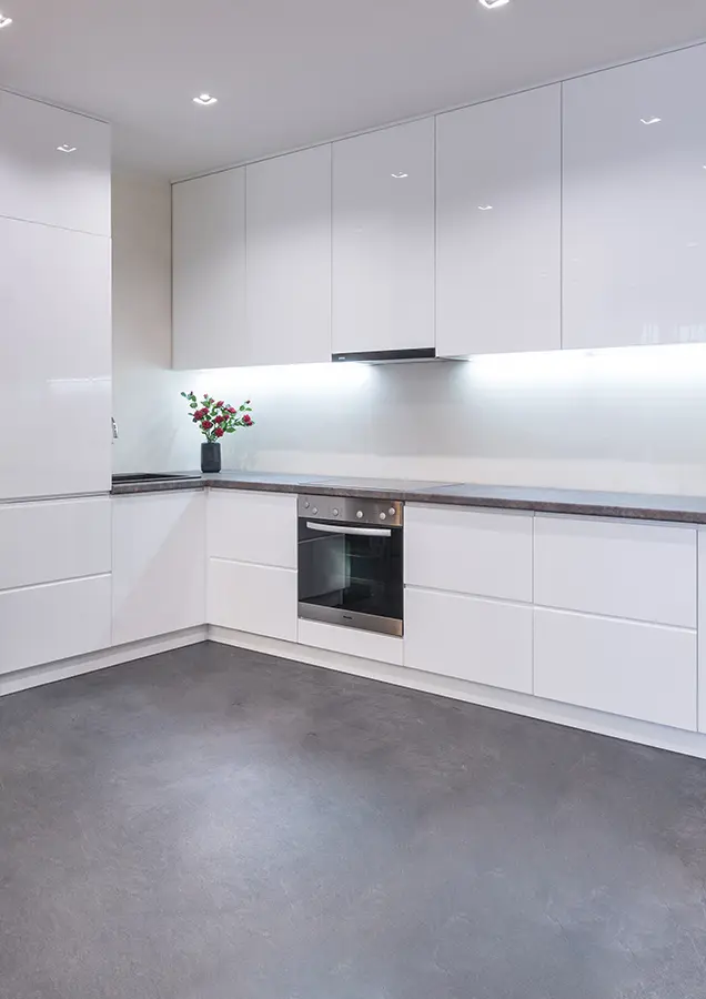 Polished concrete floor in kitchen